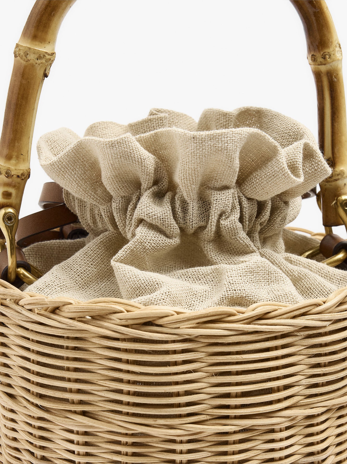 Bucket Bag Of Rattan With Bamboo
