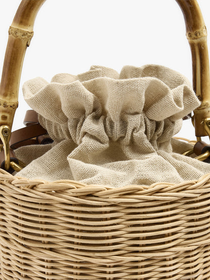 Bucket Bag Of Rattan With Bamboo