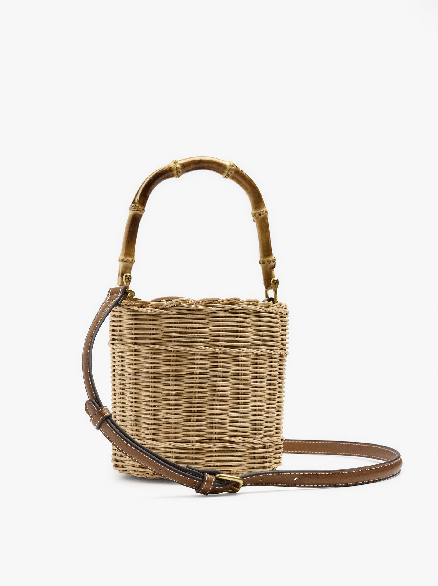 Bucket Bag Of Rattan With Bamboo