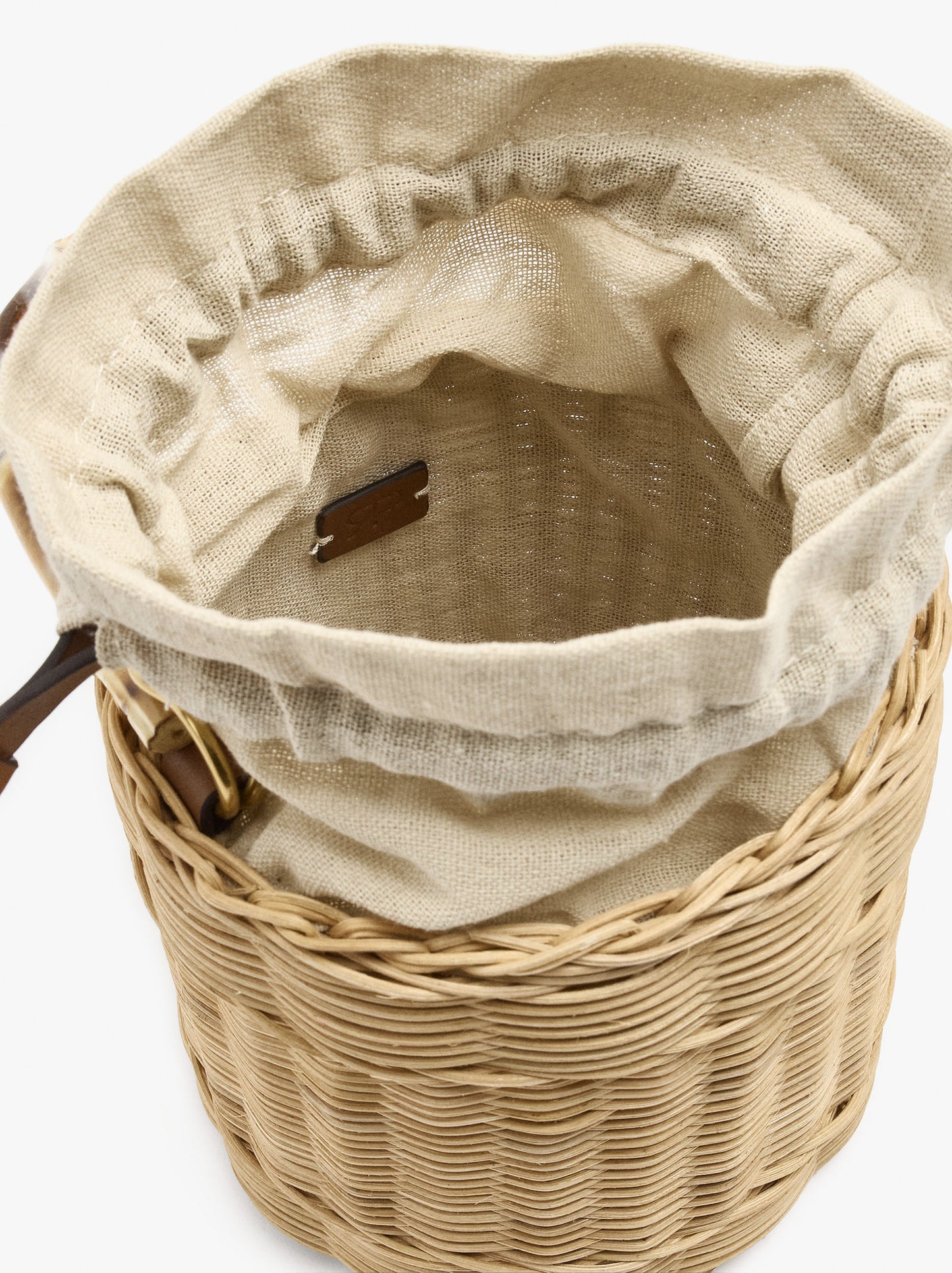 Bucket Bag Of Rattan With Bamboo