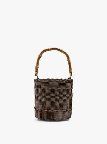Bucket Bag Of Rattan With Bamboo