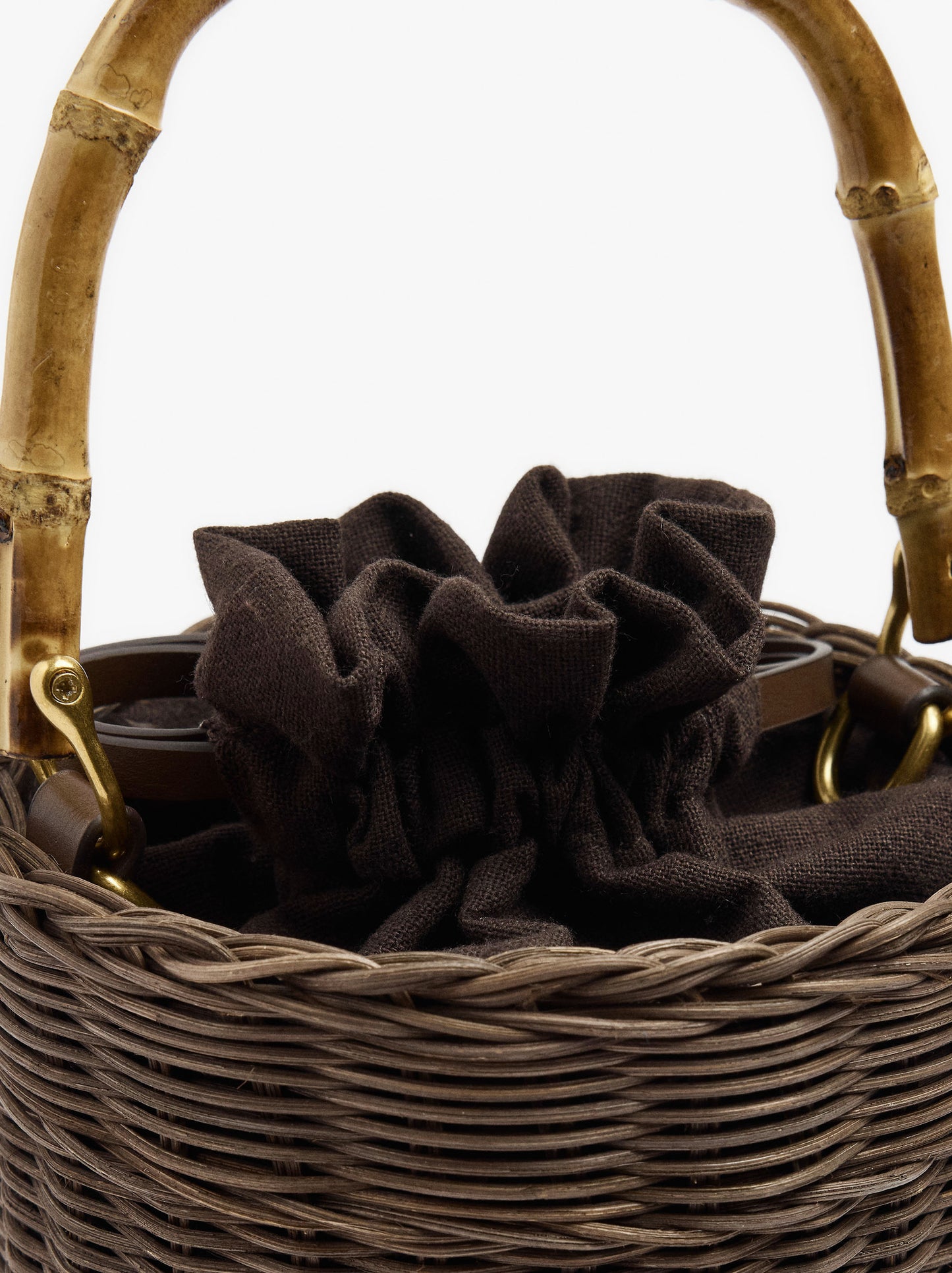 Bucket Bag Of Rattan With Bamboo