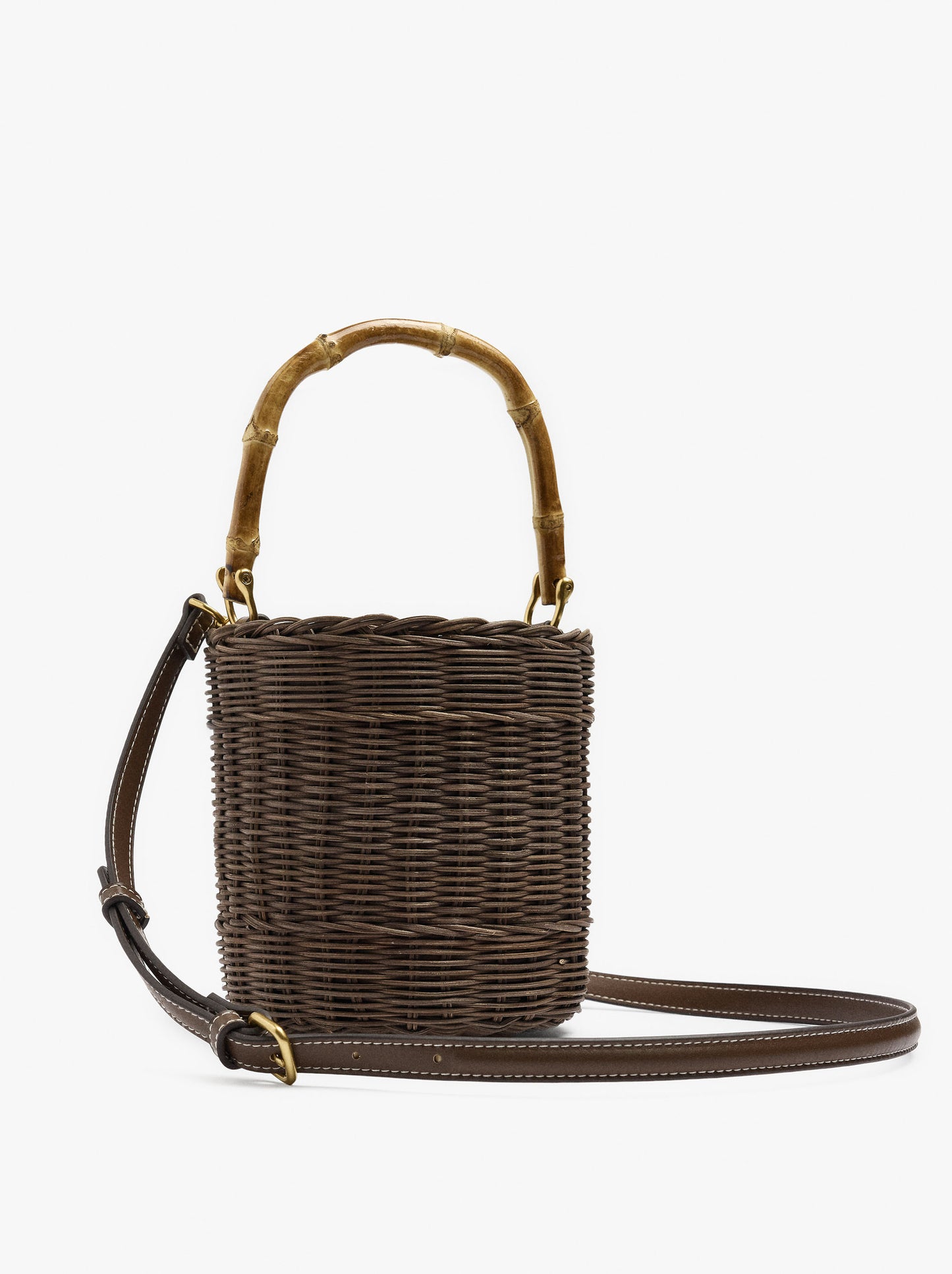 Bucket Bag Of Rattan With Bamboo