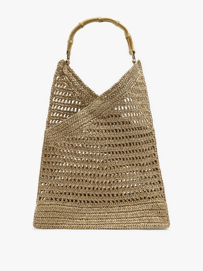 Handbag With Paper Straw Effect With Bamboo