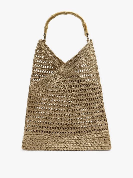 Handbag With Paper Straw Effect With Bamboo