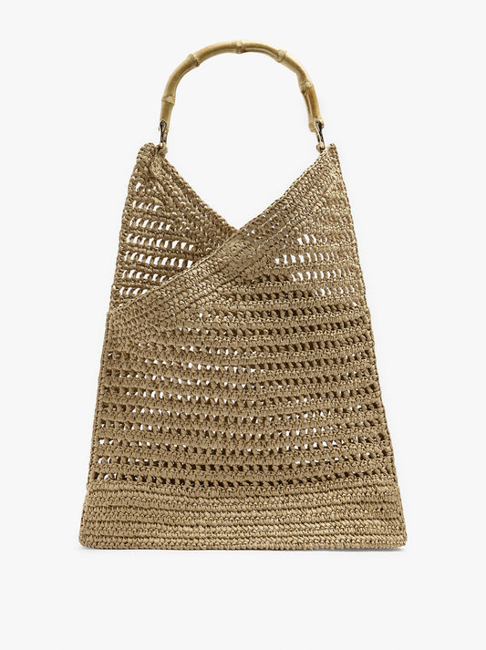 Handbag With Paper Straw Effect With Bamboo