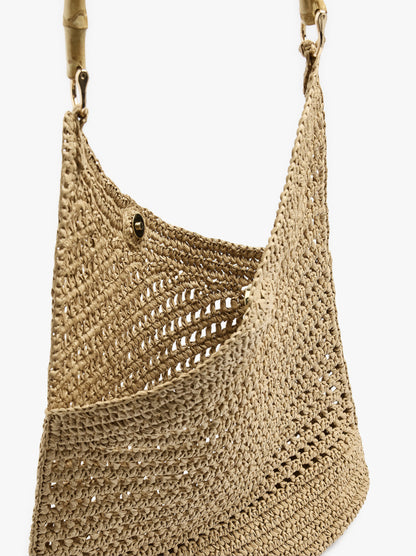 Handbag With Paper Straw Effect With Bamboo