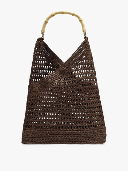Handbag With Paper Straw Effect With Bamboo
