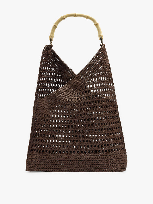 Handbag With Paper Straw Effect With Bamboo