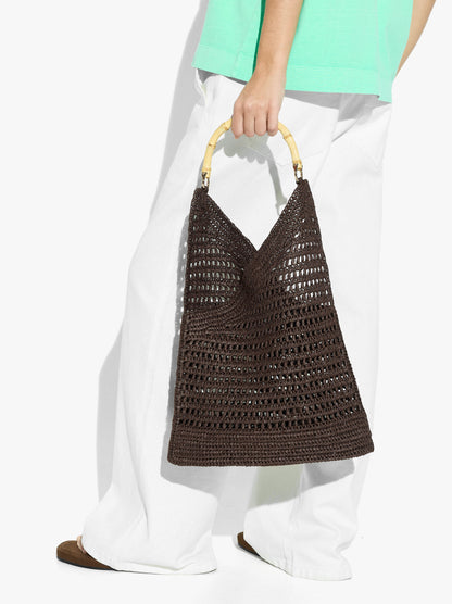 Handbag With Paper Straw Effect With Bamboo