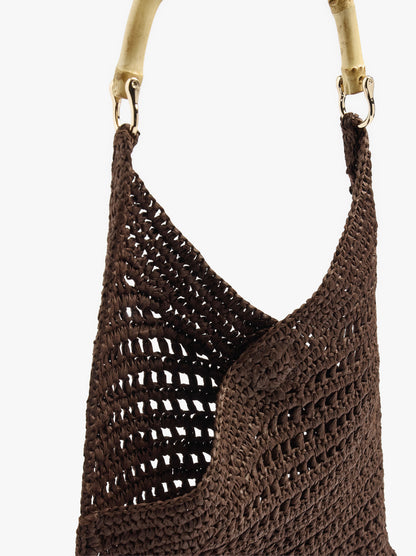 Handbag With Paper Straw Effect With Bamboo