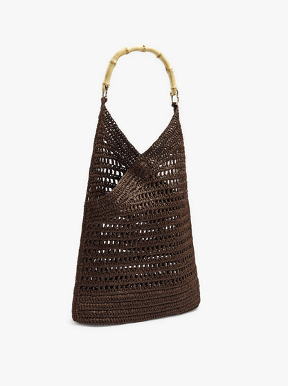 Handbag With Paper Straw Effect With Bamboo