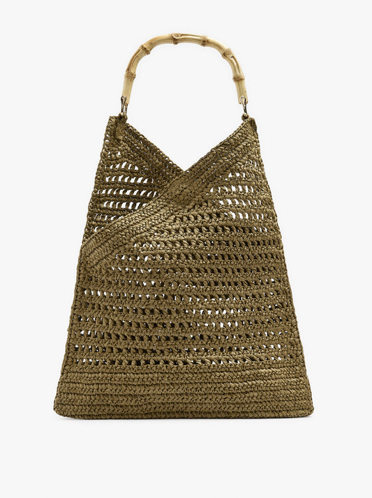Handbag With Paper Straw Effect With Bamboo