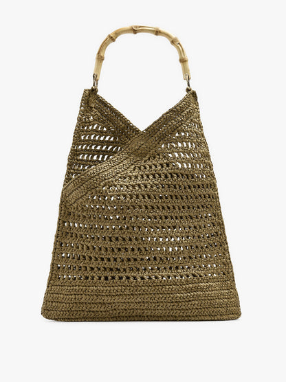 Handbag With Paper Straw Effect With Bamboo