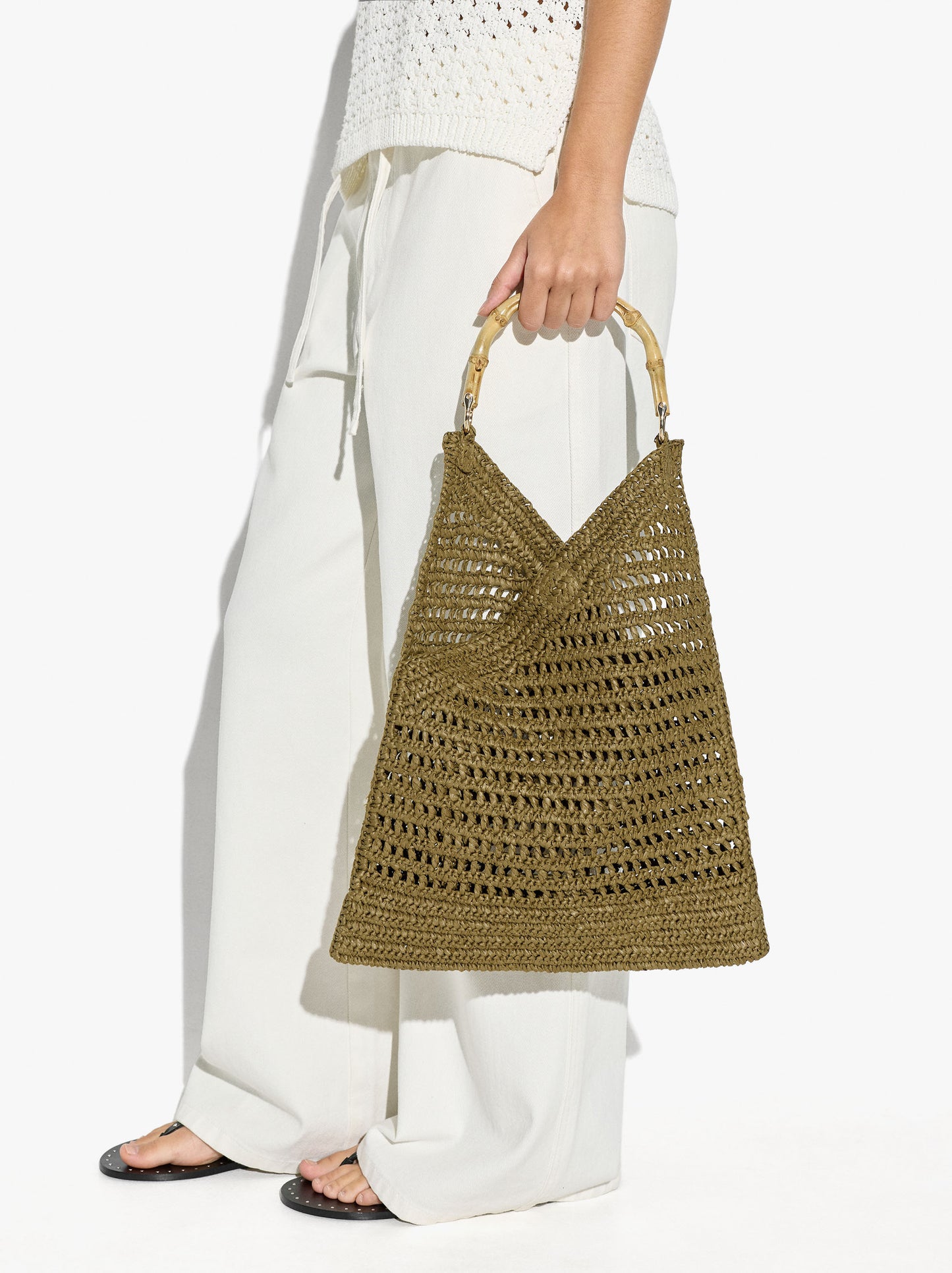 Handbag With Paper Straw Effect With Bamboo