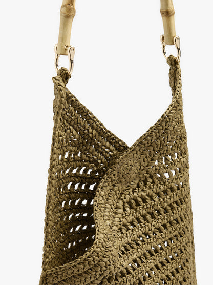 Handbag With Paper Straw Effect With Bamboo