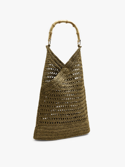 Handbag With Paper Straw Effect With Bamboo