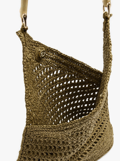 Handbag With Paper Straw Effect With Bamboo