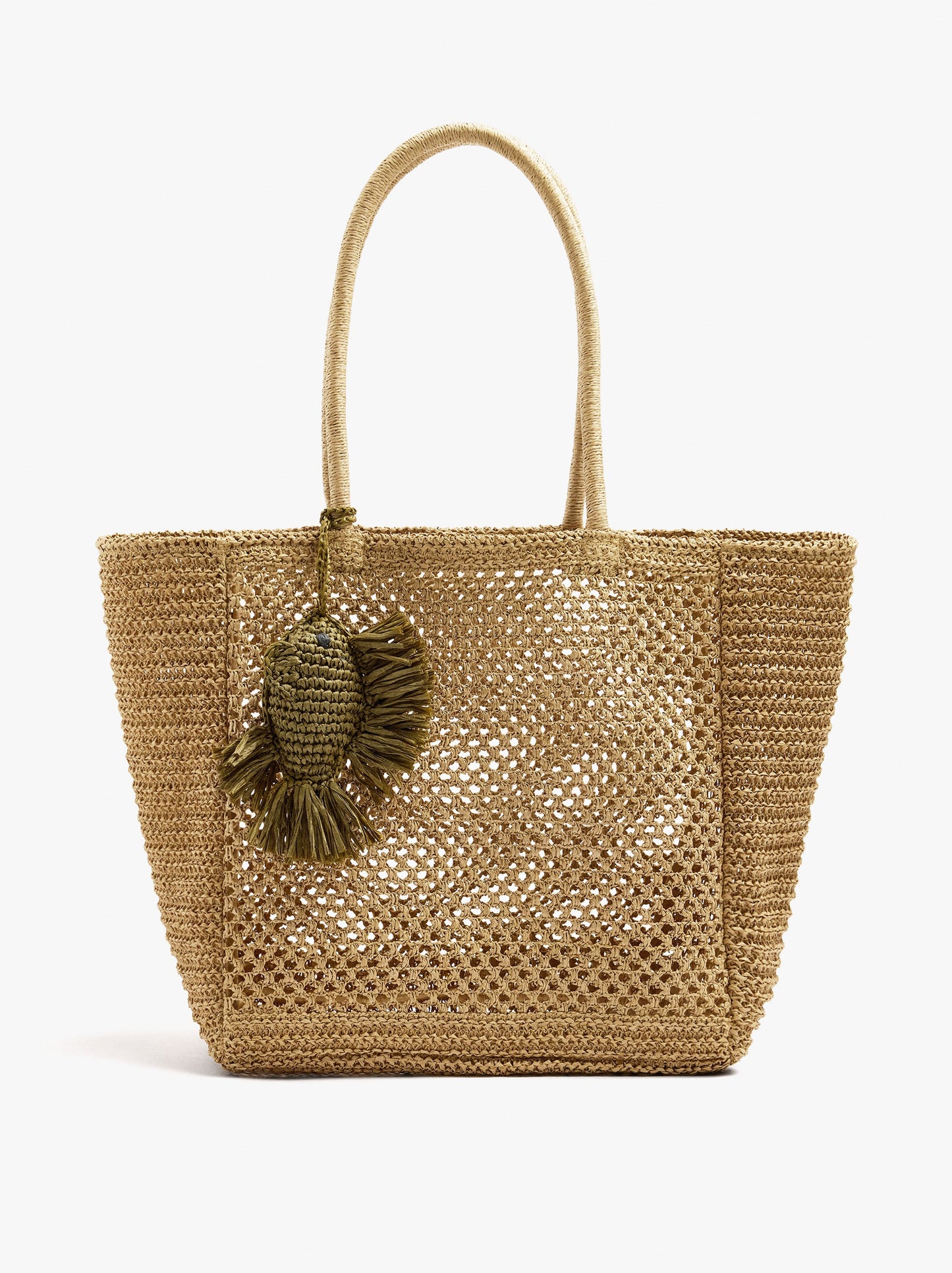 Shopper Bag With Paper Straw Effect With Pendant
