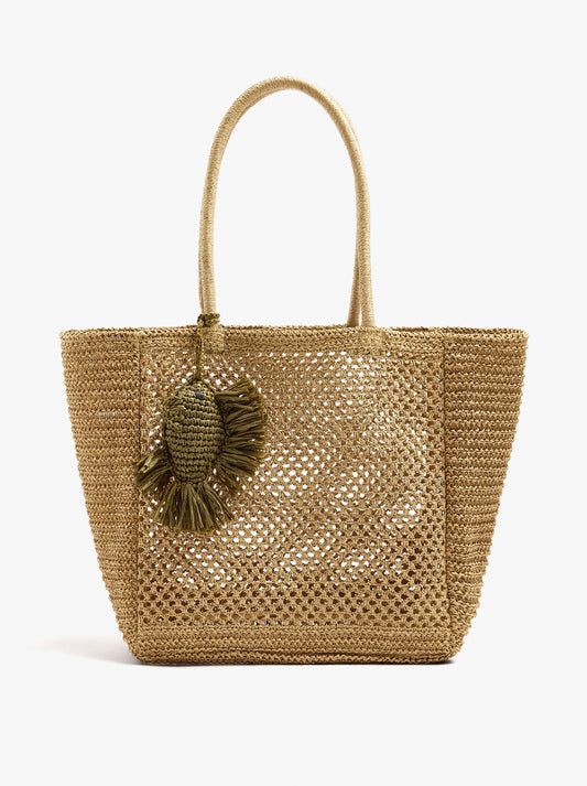Shopper Bag With Paper Straw Effect With Pendant