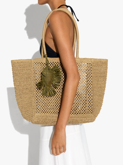 Shopper Bag With Paper Straw Effect With Pendant
