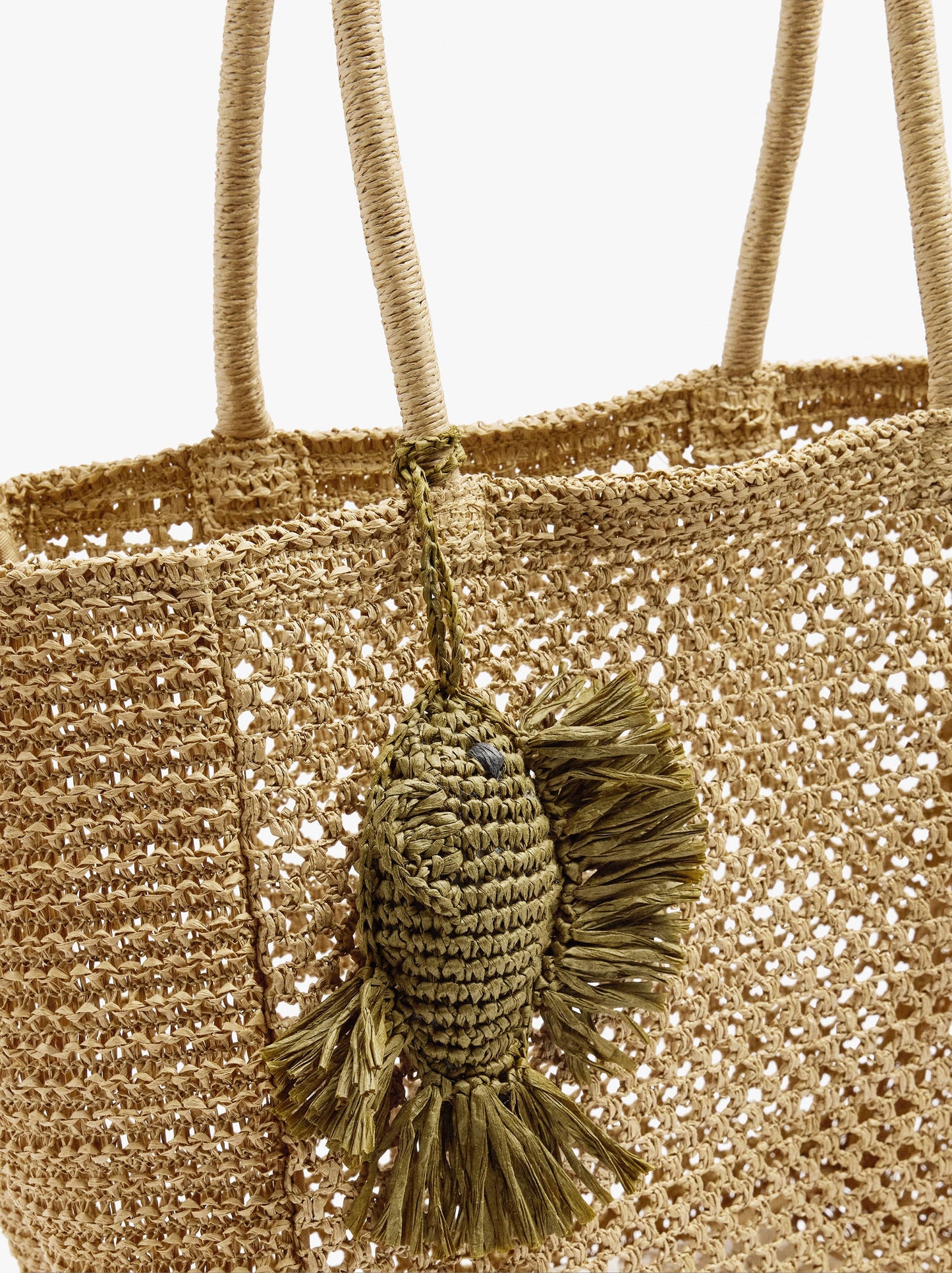 Shopper Bag With Paper Straw Effect With Pendant
