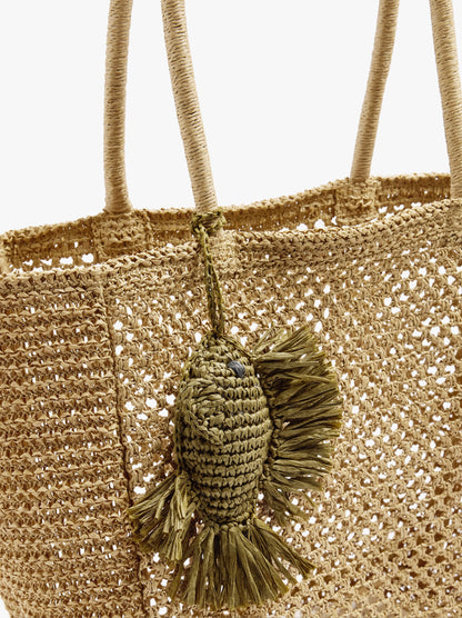 Shopper Bag With Paper Straw Effect With Pendant