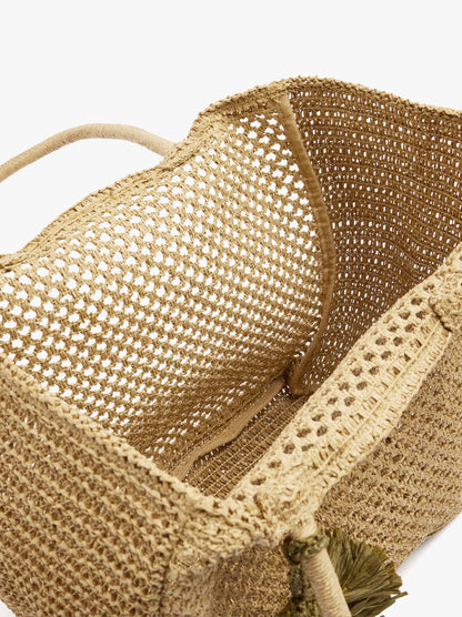Shopper Bag With Paper Straw Effect With Pendant