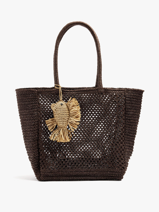 Shopper Bag With Paper Straw Effect With Pendant