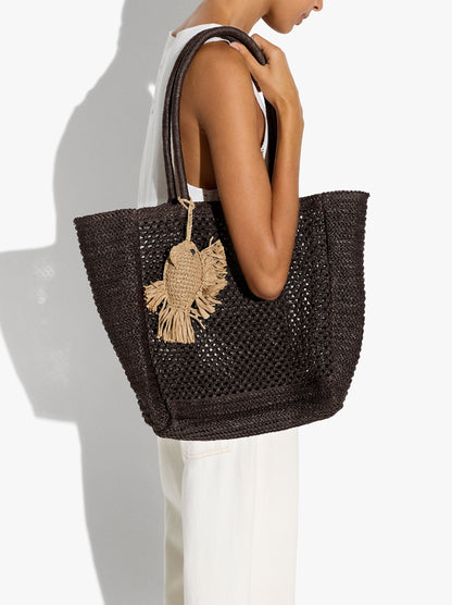 Shopper Bag With Paper Straw Effect With Pendant