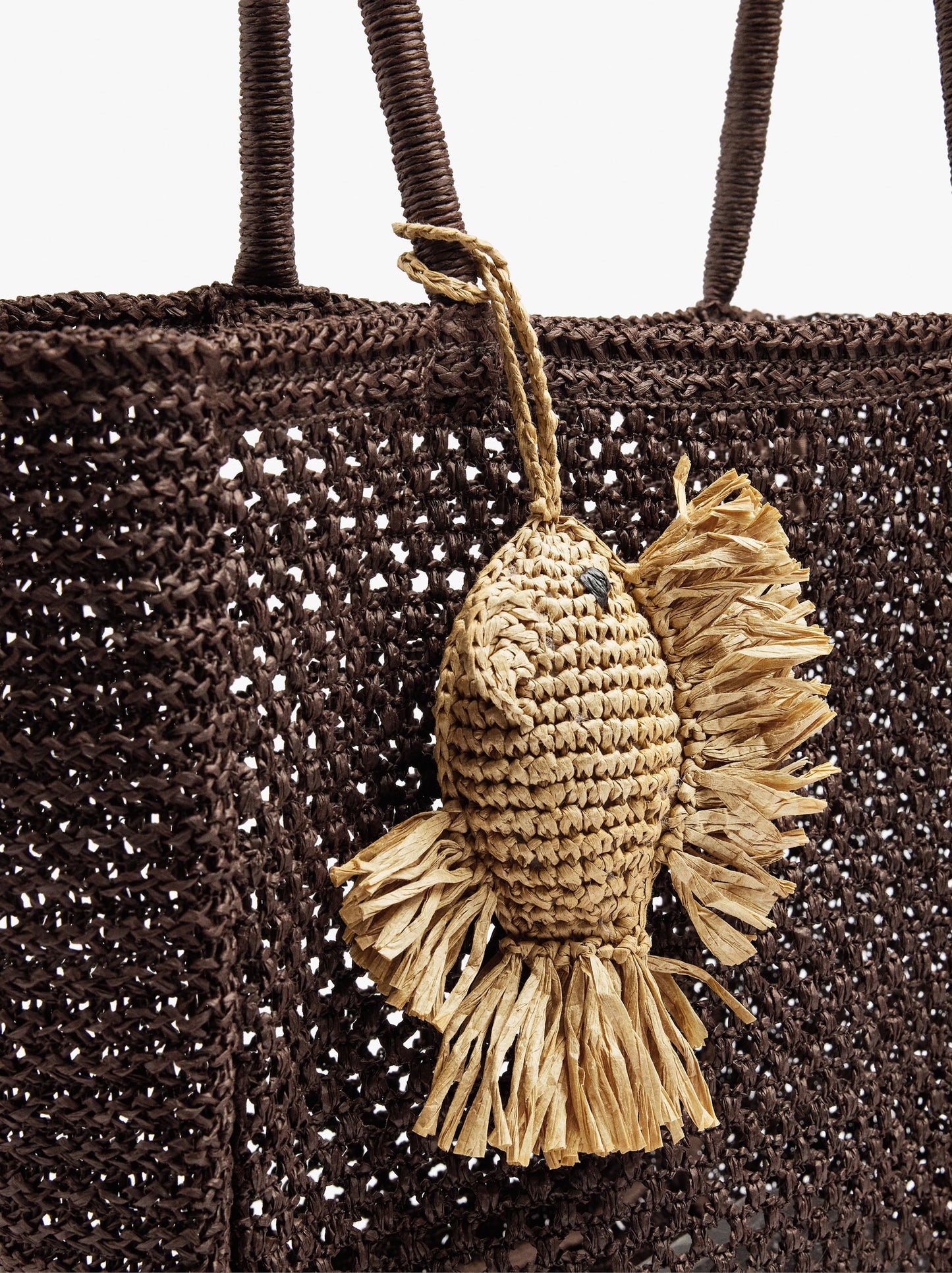 Shopper Bag With Paper Straw Effect With Pendant