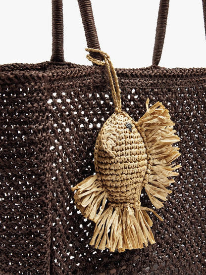 Shopper Bag With Paper Straw Effect With Pendant