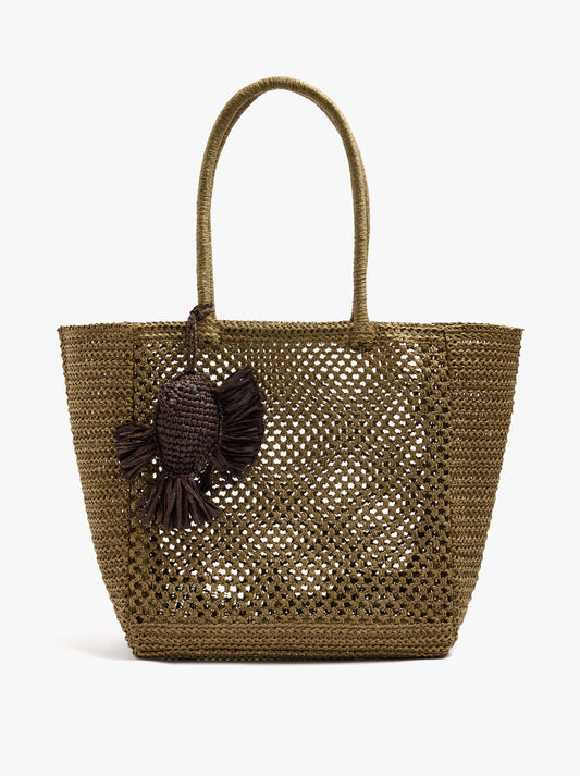 Shopper Bag With Paper Straw Effect With Pendant