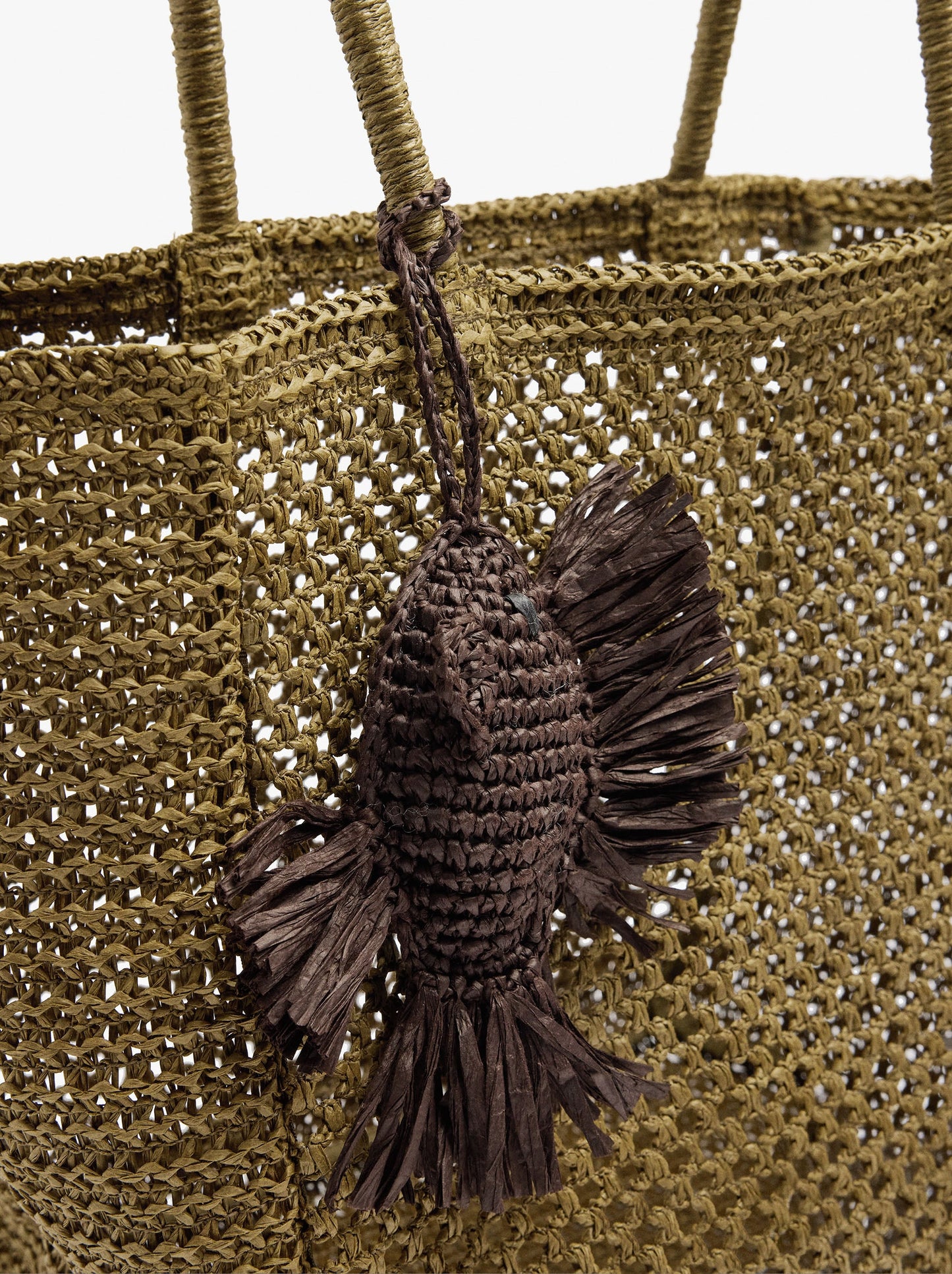 Shopper Bag With Paper Straw Effect With Pendant