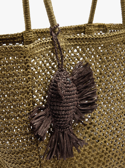 Shopper Bag With Paper Straw Effect With Pendant