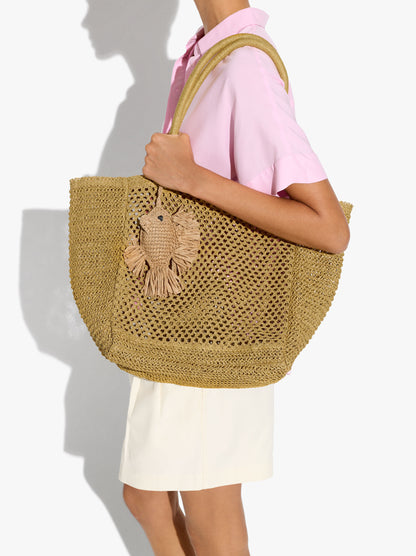 Shopper Bag With Paper Straw Effect With Pendant