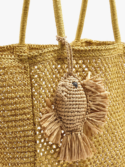 Shopper Bag With Paper Straw Effect With Pendant