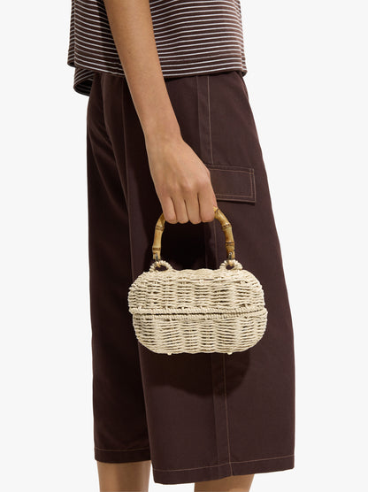 Oval Handbag With Paper Straw Effect