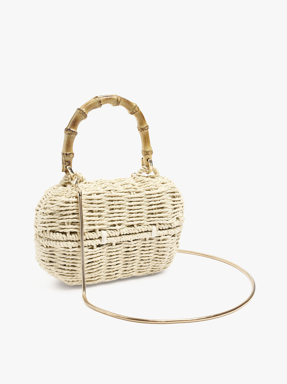 Oval Handbag With Paper Straw Effect