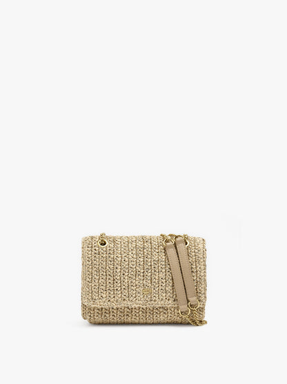 Shoulder Bag With Paper Straw Effect With Flap
