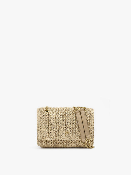 Shoulder Bag With Paper Straw Effect With Flap