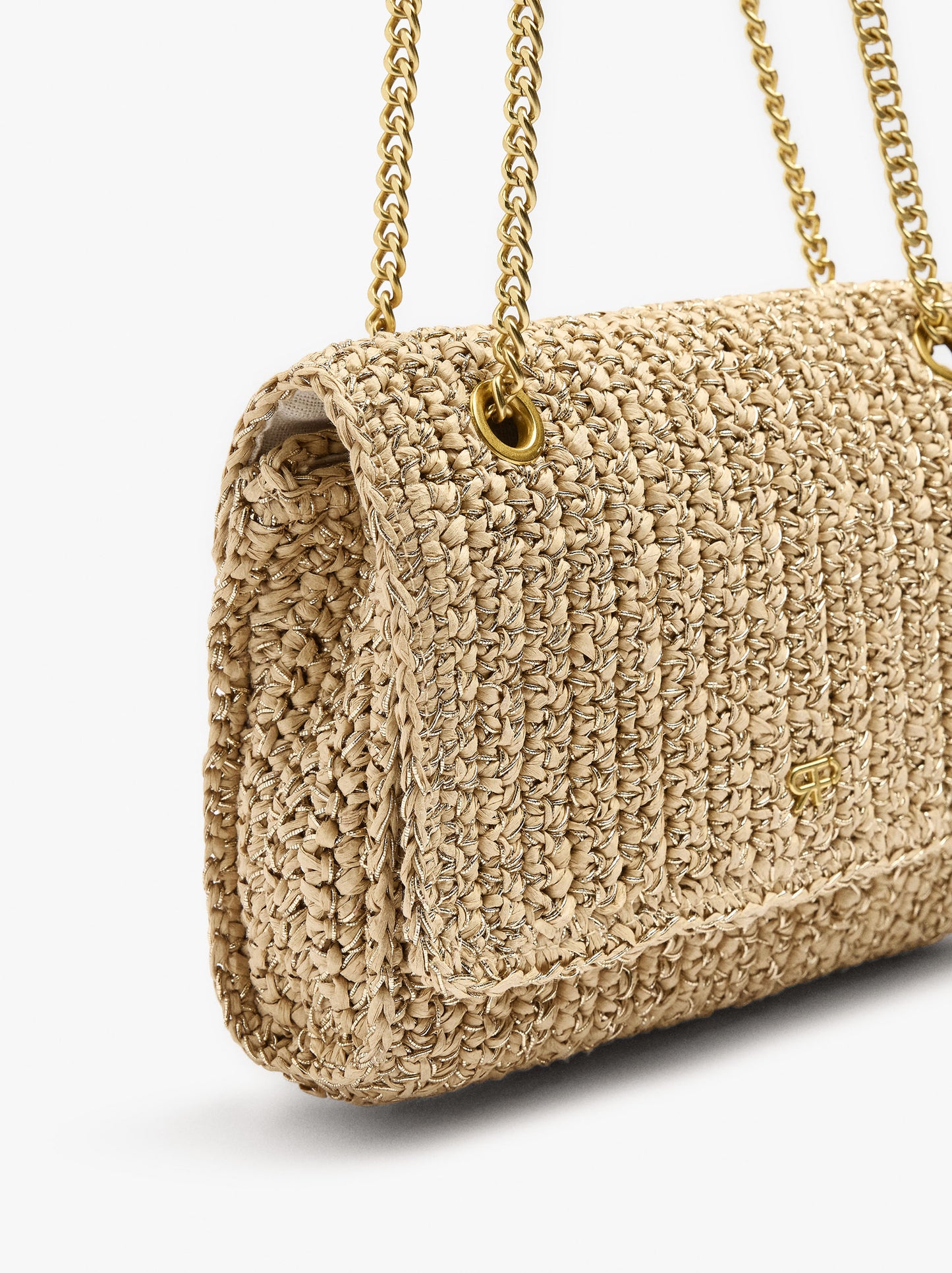 Shoulder Bag With Paper Straw Effect With Flap