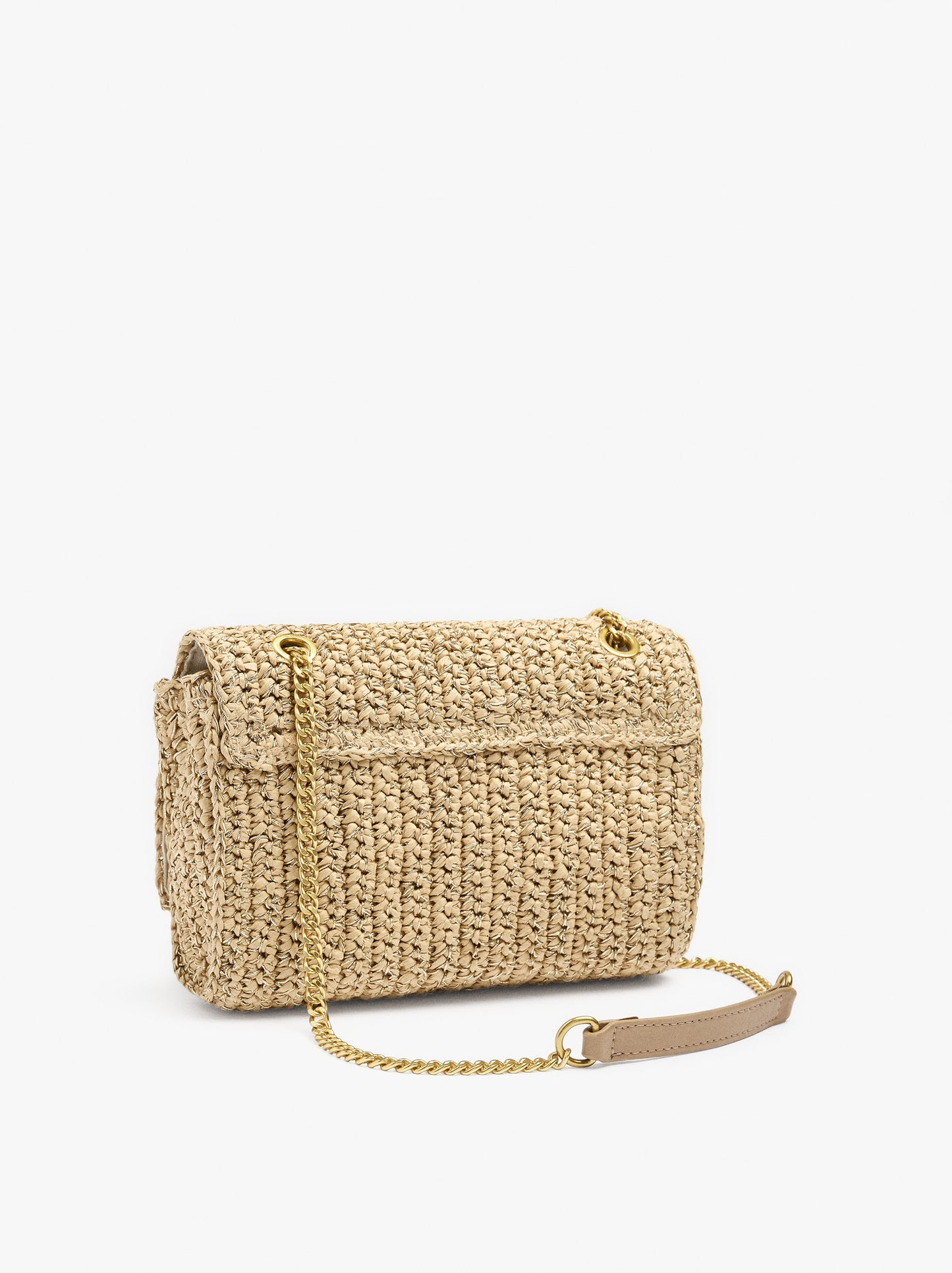 Shoulder Bag With Paper Straw Effect With Flap