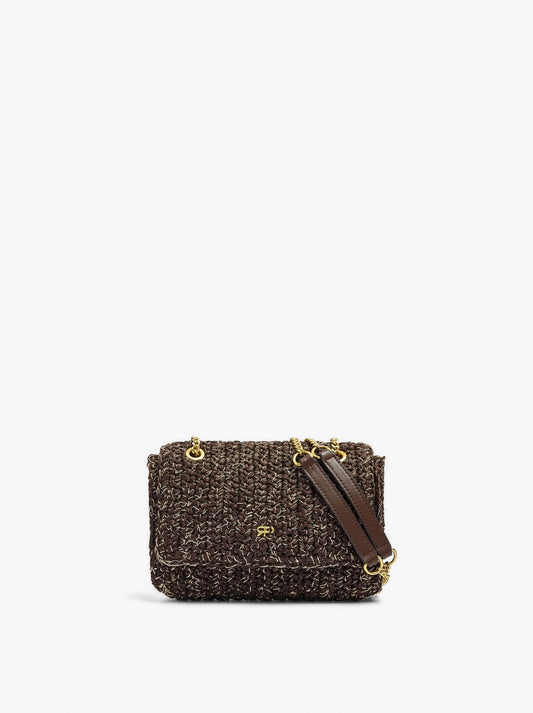 Shoulder Bag With Paper Straw Effect With Flap