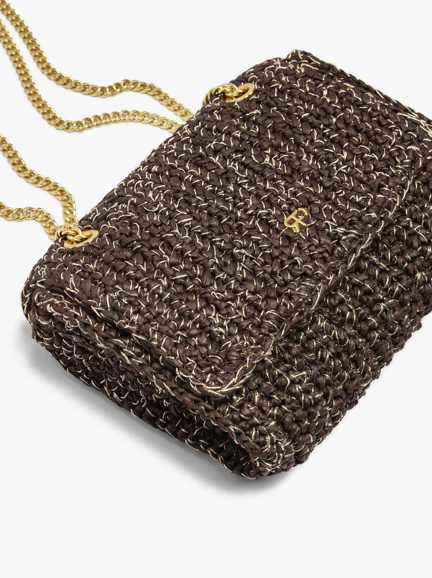 Shoulder Bag With Paper Straw Effect With Flap