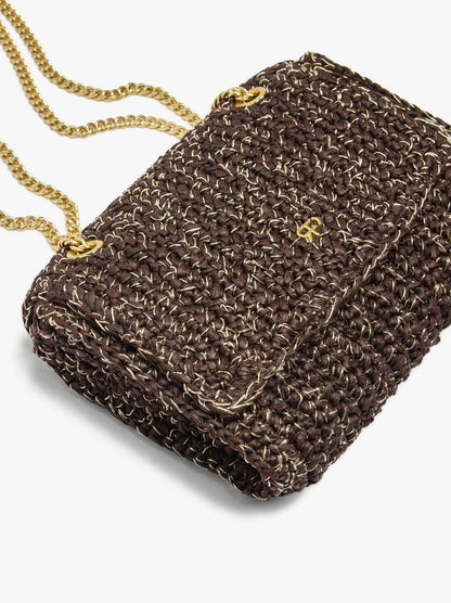 Shoulder Bag With Paper Straw Effect With Flap