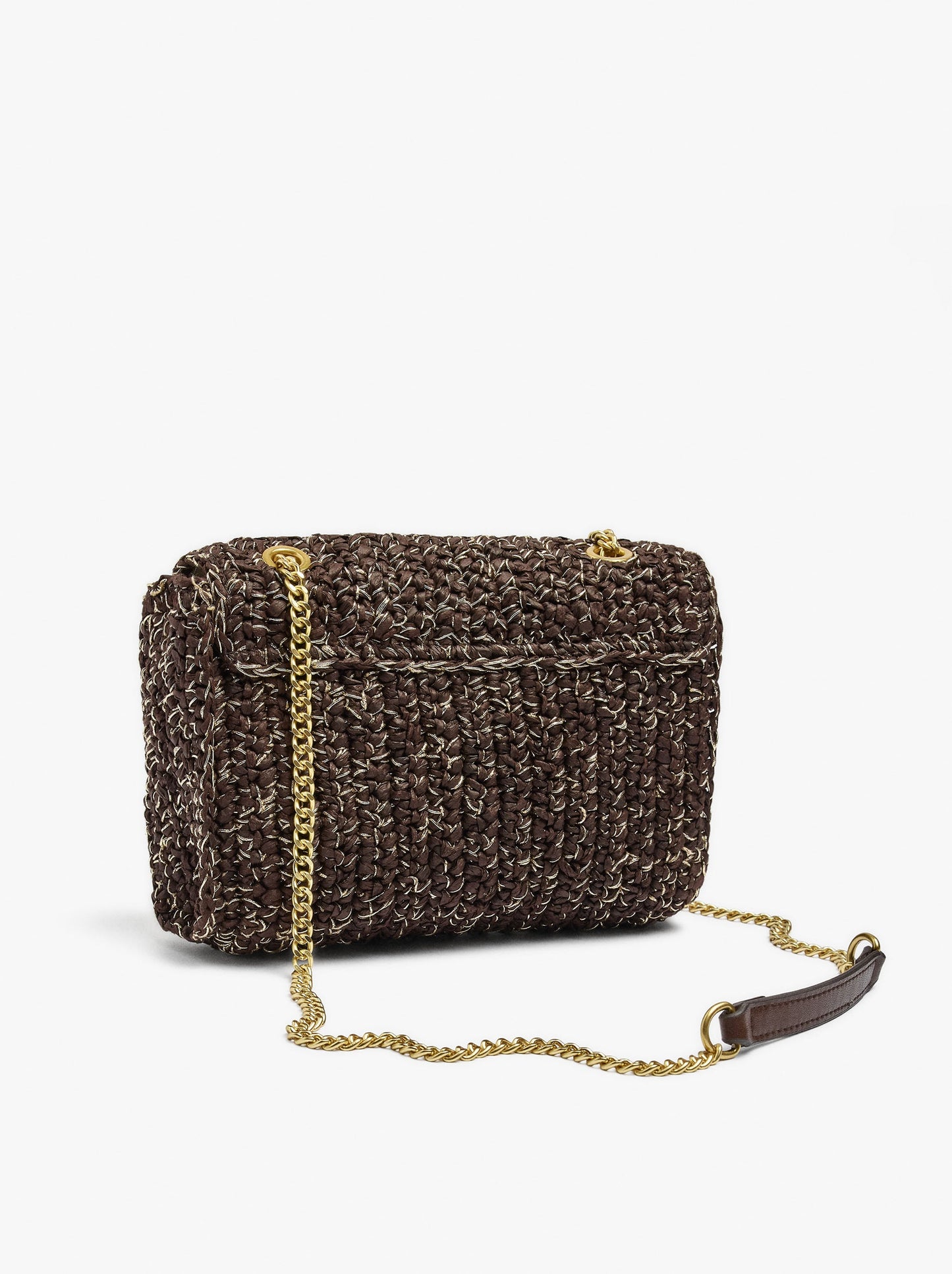 Shoulder Bag With Paper Straw Effect With Flap