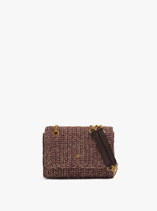 Shoulder Bag With Paper Straw Effect With Flap