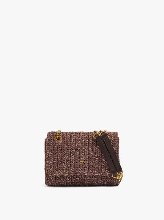 Shoulder Bag With Paper Straw Effect With Flap