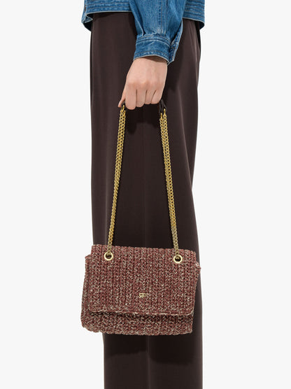 Shoulder Bag With Paper Straw Effect With Flap